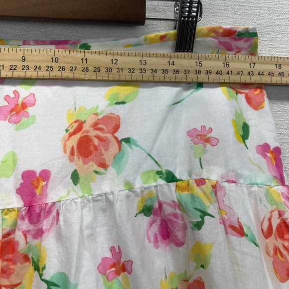 VTG 90s CHAPS Women's Size 12 Tiered Midi Lined Skirt White Floral Print Cotton - Picture 4 of 8